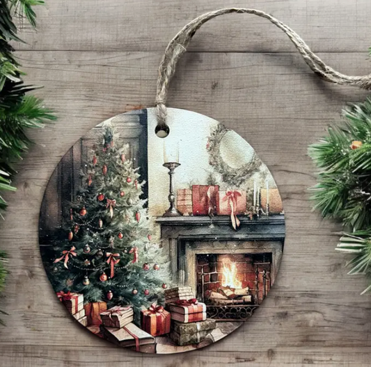 Christmas Morning - Vintage Style Wood Holiday Ornament