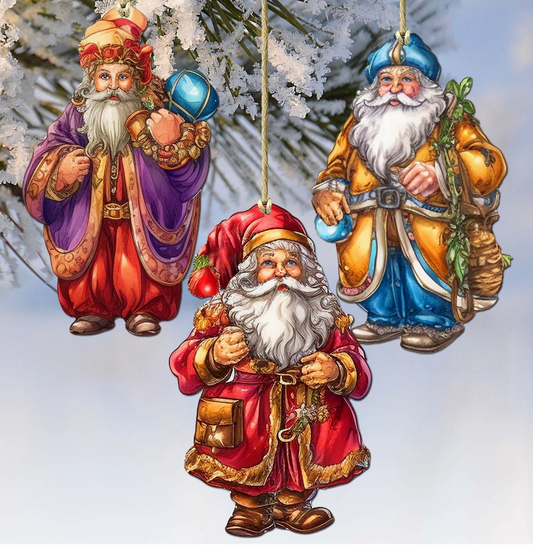 Colorful Santa Decorative Wood Ornaments Assorted Each Sold Separate