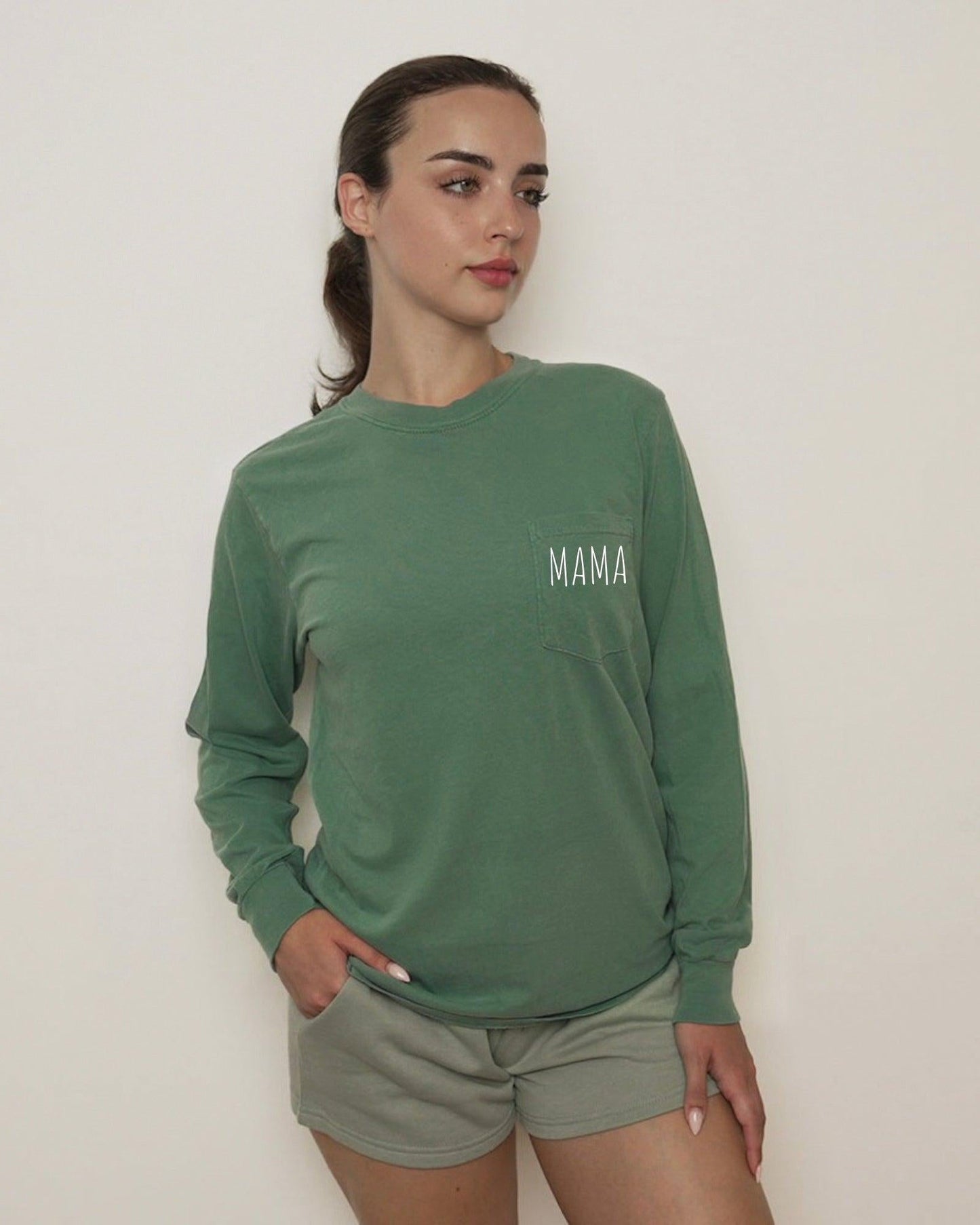 Comfort Colors Mama mom Pocket Long Sleeve Shirt (Cute)