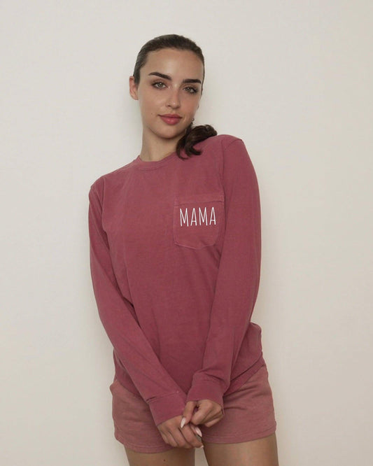 Comfort Colors Mama mom Pocket Long Sleeve Shirt (Cute)