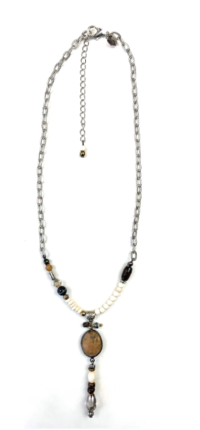 Simple Short Beaded with Stone Drop Necklace