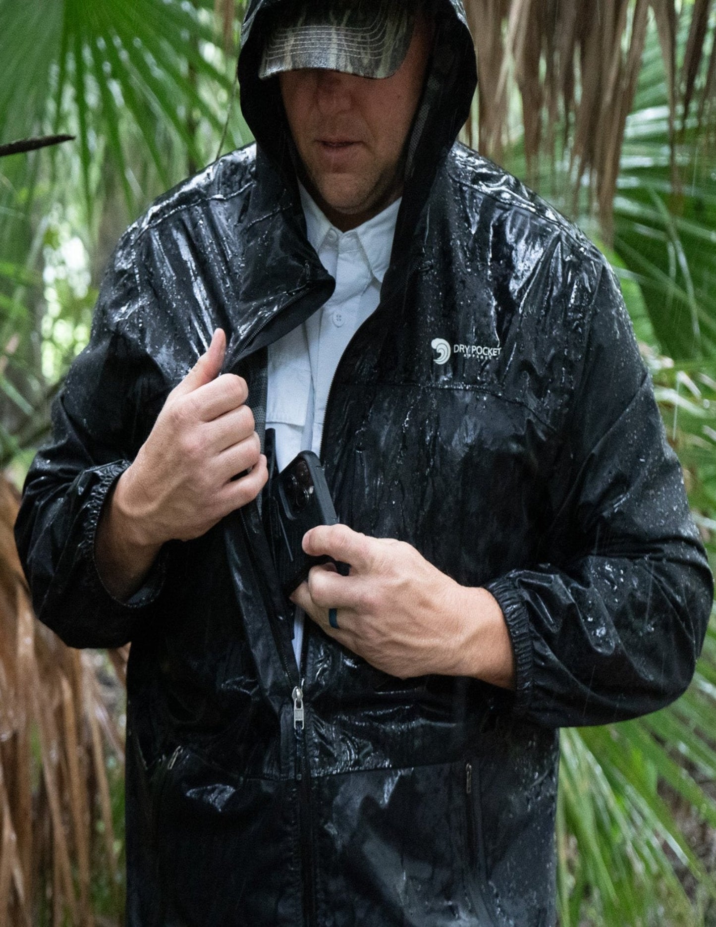 Black Fin - Waterproof Pocket Rain Jacket by Dry Pocket Apparel