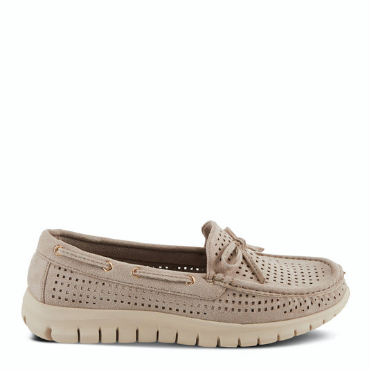 Aboard Beige Square-Dot Moccasins by Patrizia