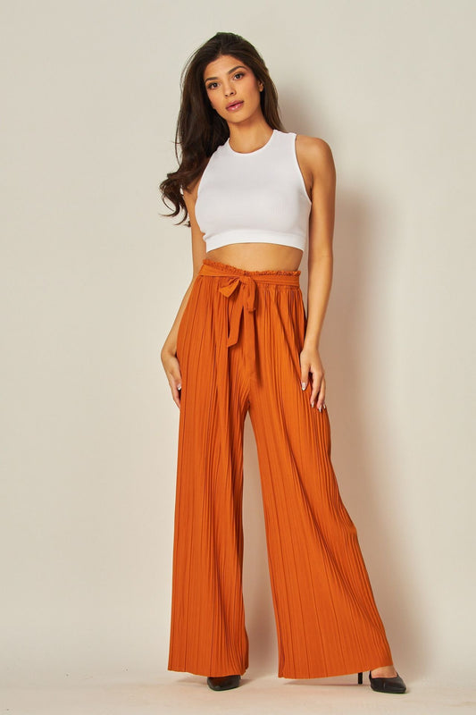 Dried Tangerine Tie Front Pleated Pant - Love Poem by Block