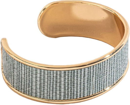 Elsie & Zoey Harper Rattan and Metal Cuff Bracelet for Women Teal looks baby blue