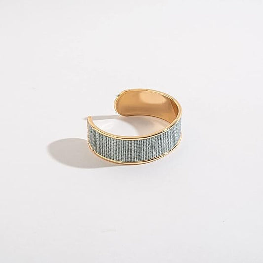 Elsie & Zoey Harper Rattan and Metal Cuff Bracelet for Women Teal looks baby blue