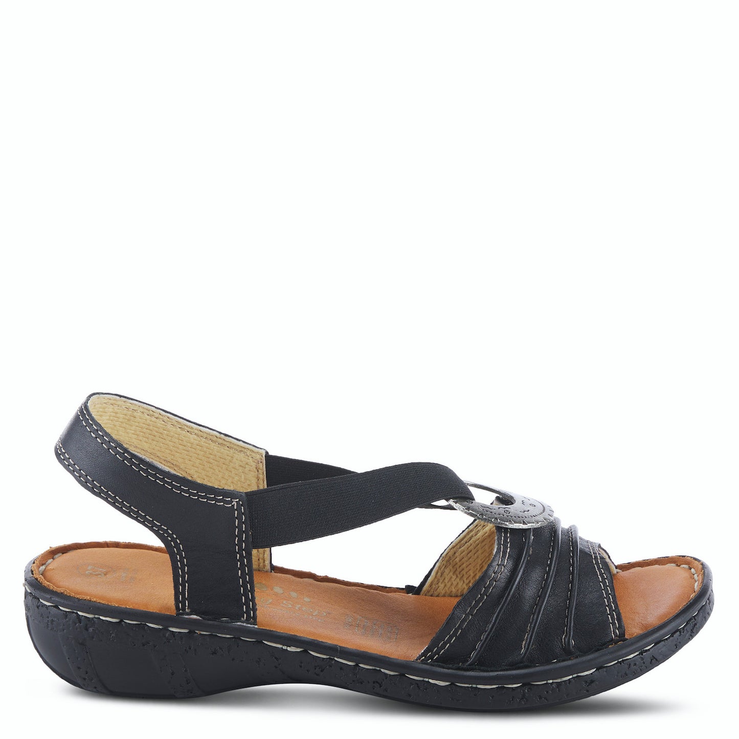 Karmel Black Leather Sandal by SPRING STEP