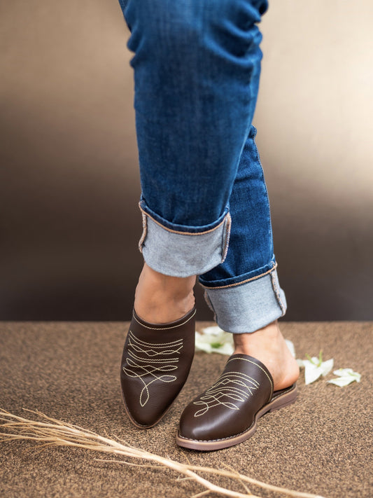 AVERY Brown Mule Flat Shoe