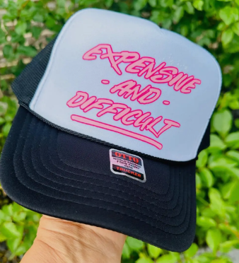 Expensive & Difficult Dtf Printed Black & White Trucker Hat