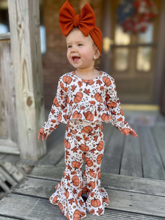 Pumpkin & leaves high waisted ruffle bell set