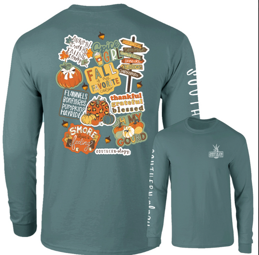 Fall Decals Blue Spurce Southernology Comfort Color Long Sleeve Tee