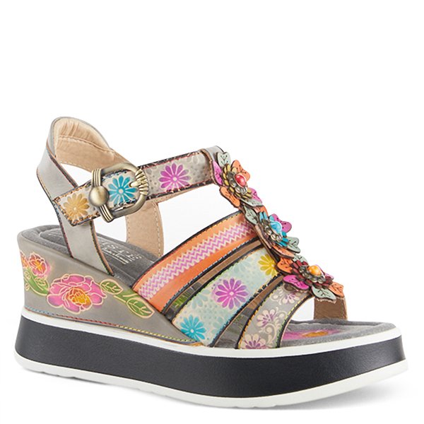 Floralbloom Grey Multi Leather Sandal by L`ARTISTE