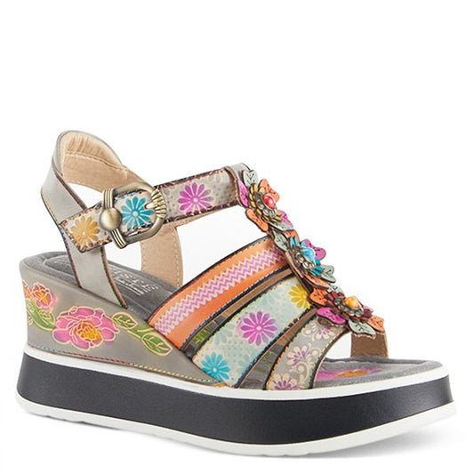 Floralbloom Grey Multi Leather Sandal by L`ARTISTE