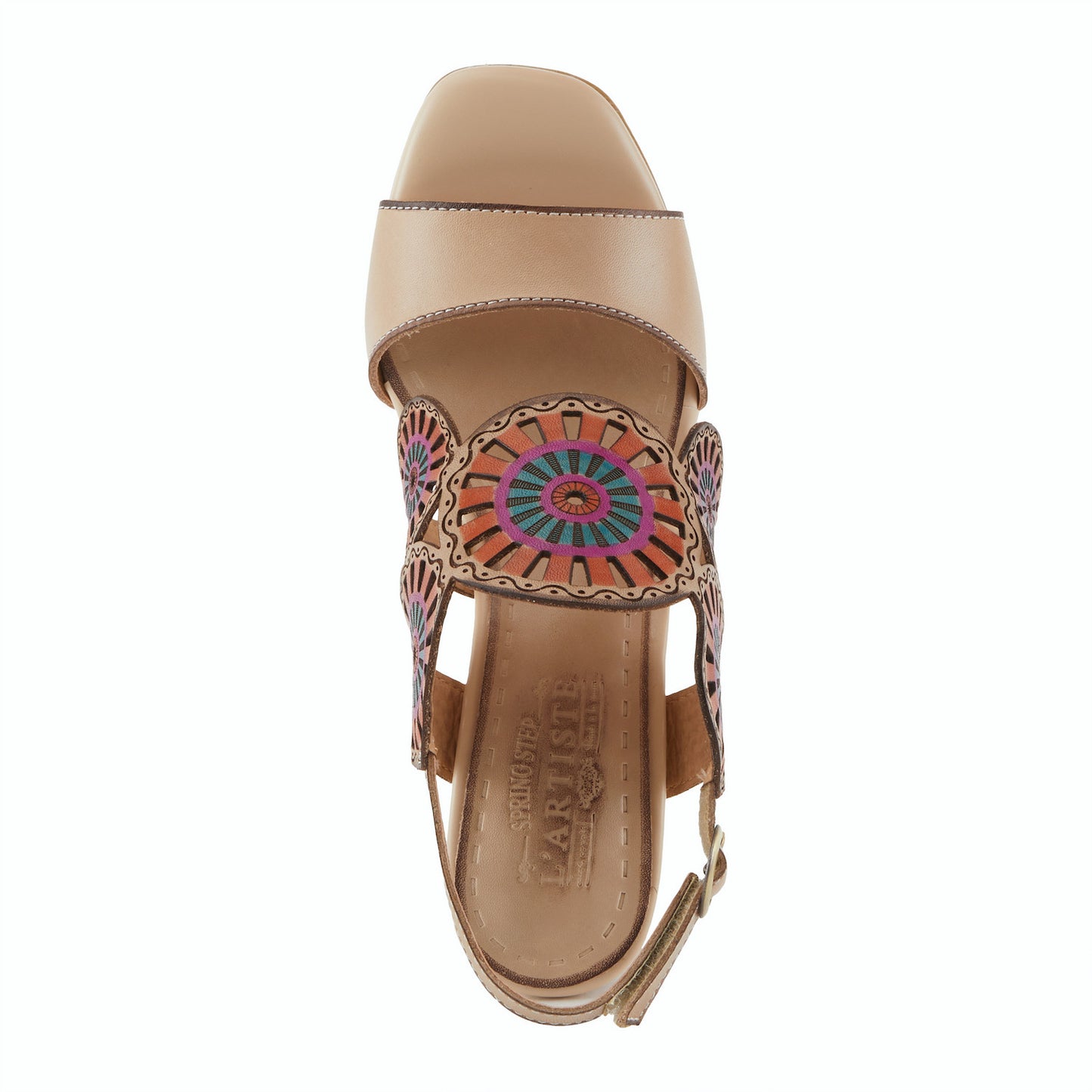 Pinwheel Beige Leather Heel Sandal by L`ARTISTE