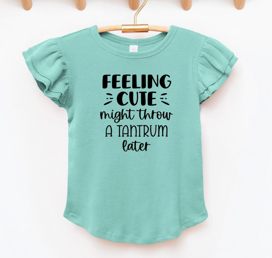 Feelin Cute Toddler and Infant Flutter Sleeve Graphic Tee - Saltwater