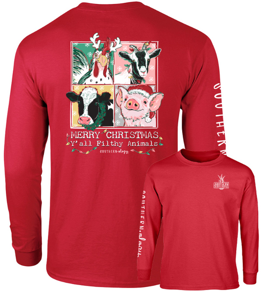 Merry Christmas Ya'll Filthy Animals Southernology Comfort Color Long Sleeve Tee