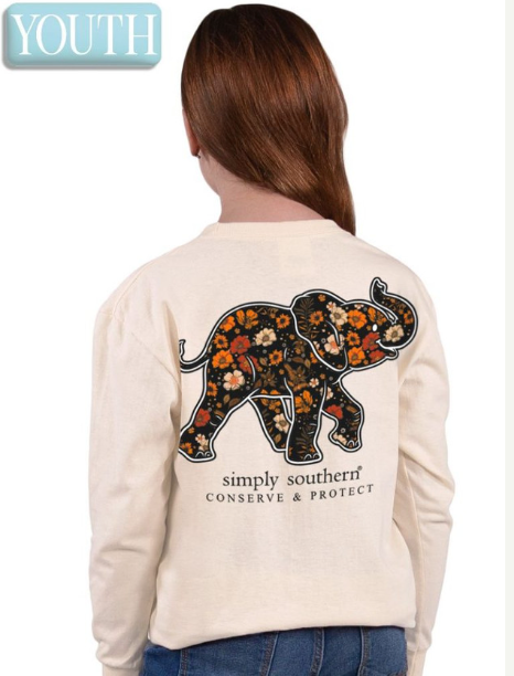 Floral Elephant - Whisper - YTH Long Sleeve Tee - #SIMPLYSOUTHERN