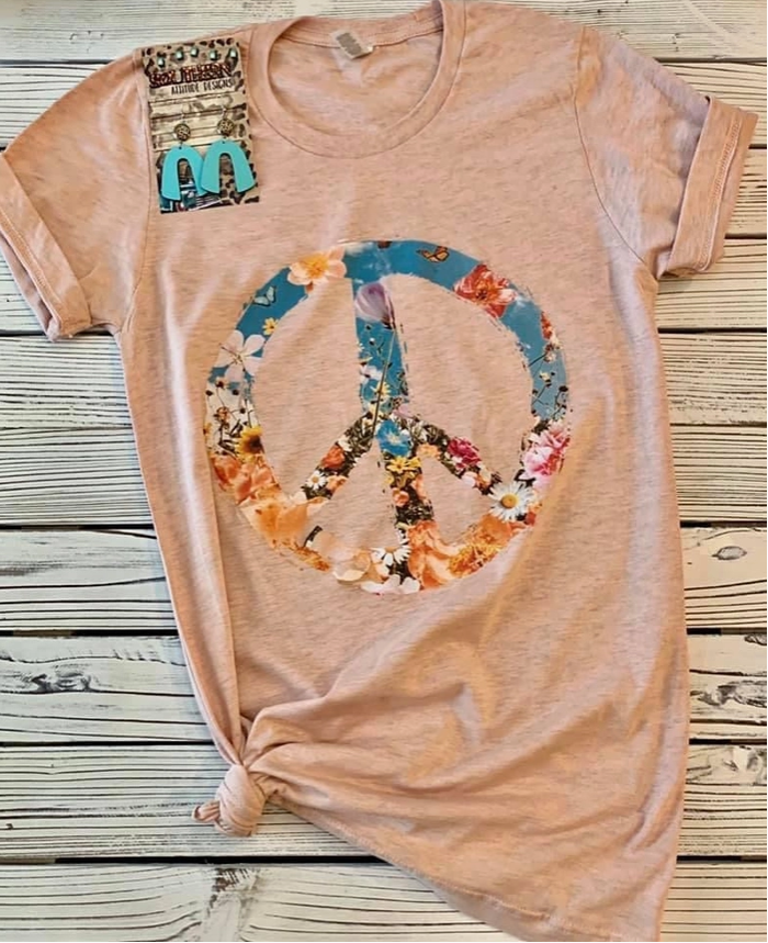 Floral Peace- Prism Peach Short Sleeve Tee by Southern Attitude