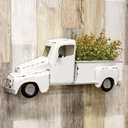 White Distressed Metal Wall Truck