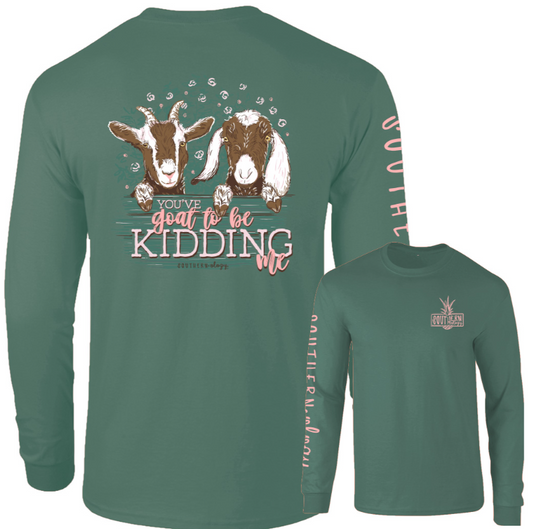 Goat to Be Kidding Me Light Green Southernology Comfort Color Long Sleeve Tee
