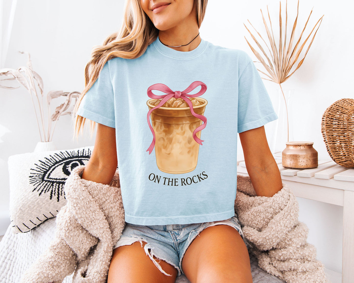 On the Rock Coffee Iced Latte Iced Coffee Garment Dyed Women's Slightly Cropped T Shirt