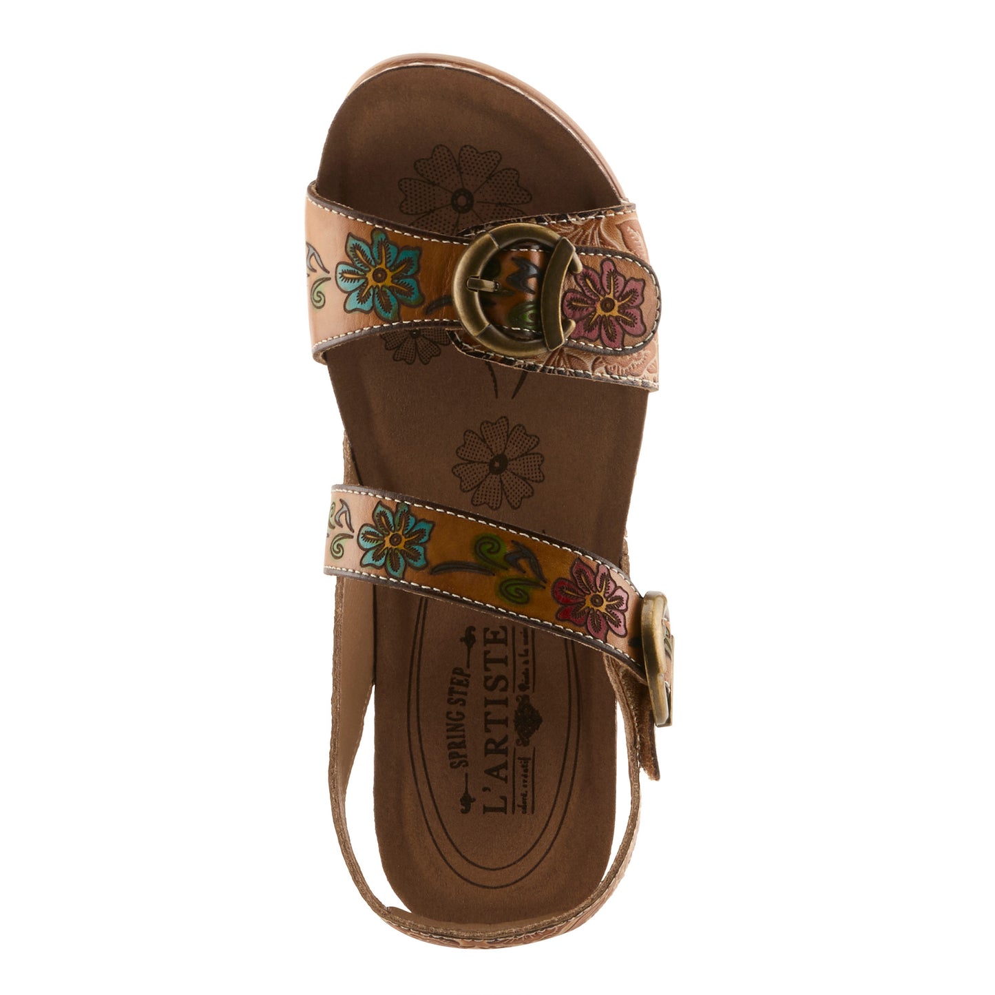 GOTTAGET Tan Multi Wedge Sandal by L'Artiste from Spring Step Shoes