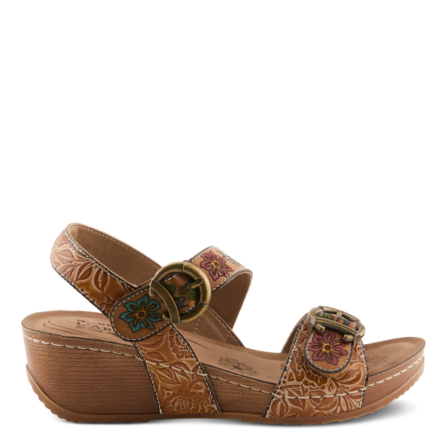 GOTTAGET Tan Multi Wedge Sandal by L'Artiste from Spring Step Shoes