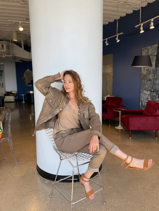 Gold Foil Pants Taupe Made in Italy - ONE SIZE FITS MOST