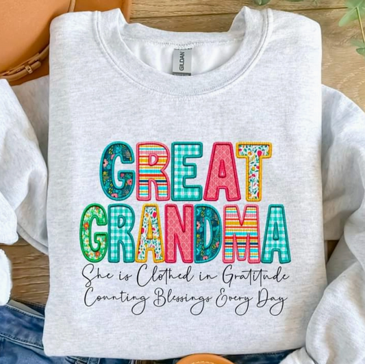Great Grandma Clothed in Gratitude Counting Blessings Everyday Long Sleeve White Tee