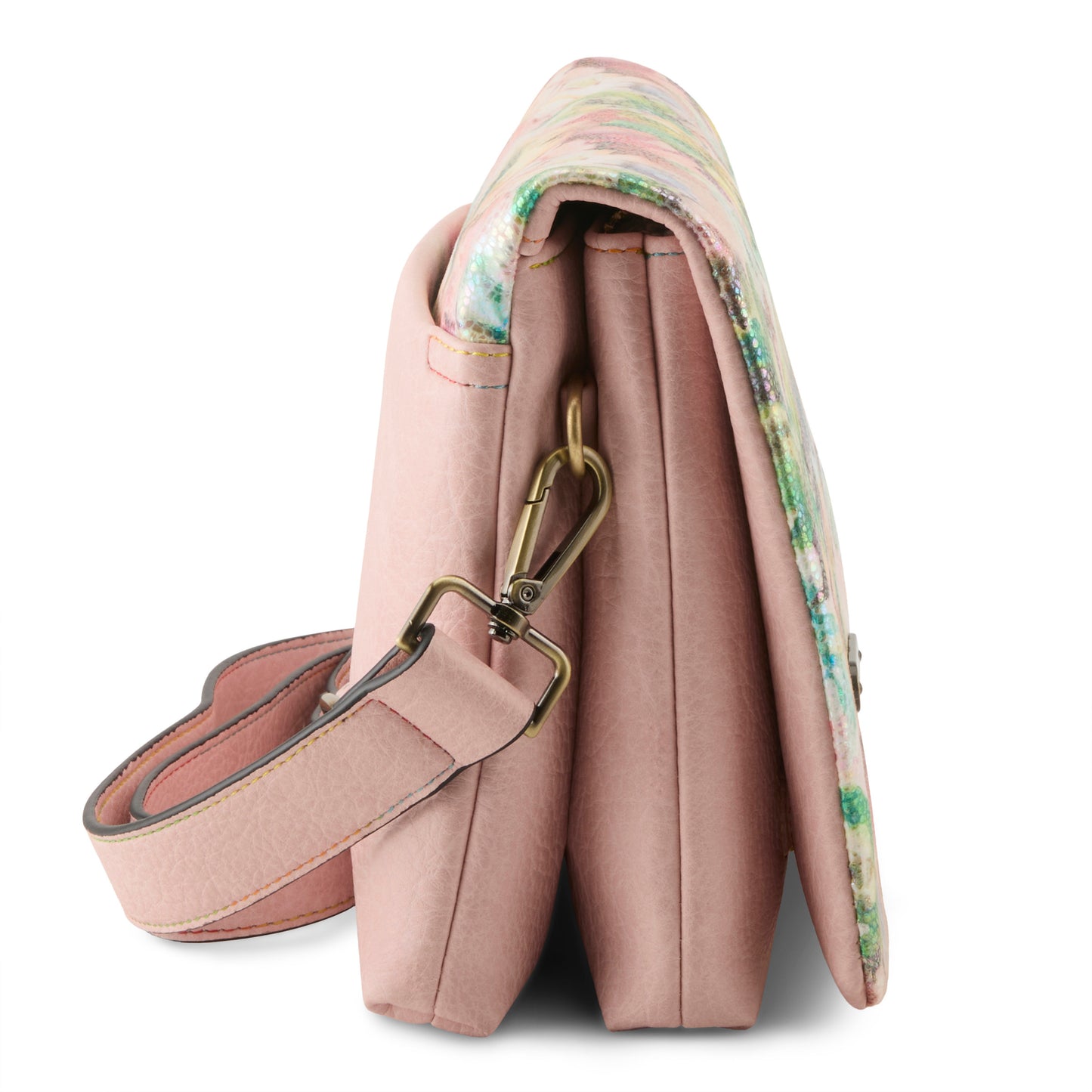 HB-ENVY Blush Multi Aurora borealis pastel garden magnetized flap messenger style handbag by L'Artiste from Spring Step Shoes