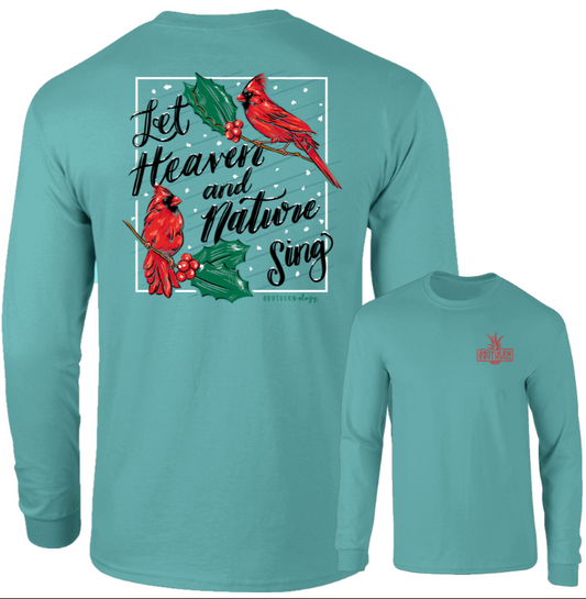 Heaven and Nature Sing Cardinals Seafoam Southernology Comfort Color Long Sleeve Tee