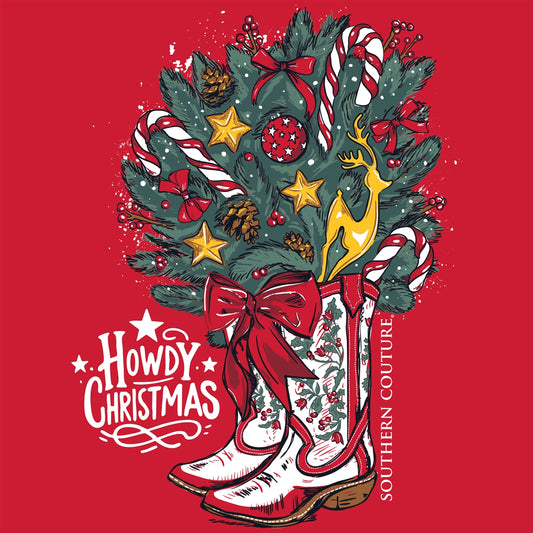 Howdy Christmas on Red Southern Couture Classic Long Sleeve Tee