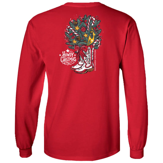 Howdy Christmas on Red Southern Couture Classic Long Sleeve Tee