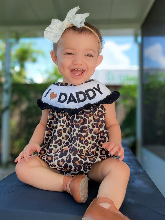 Smocked leopard I love daddy romper