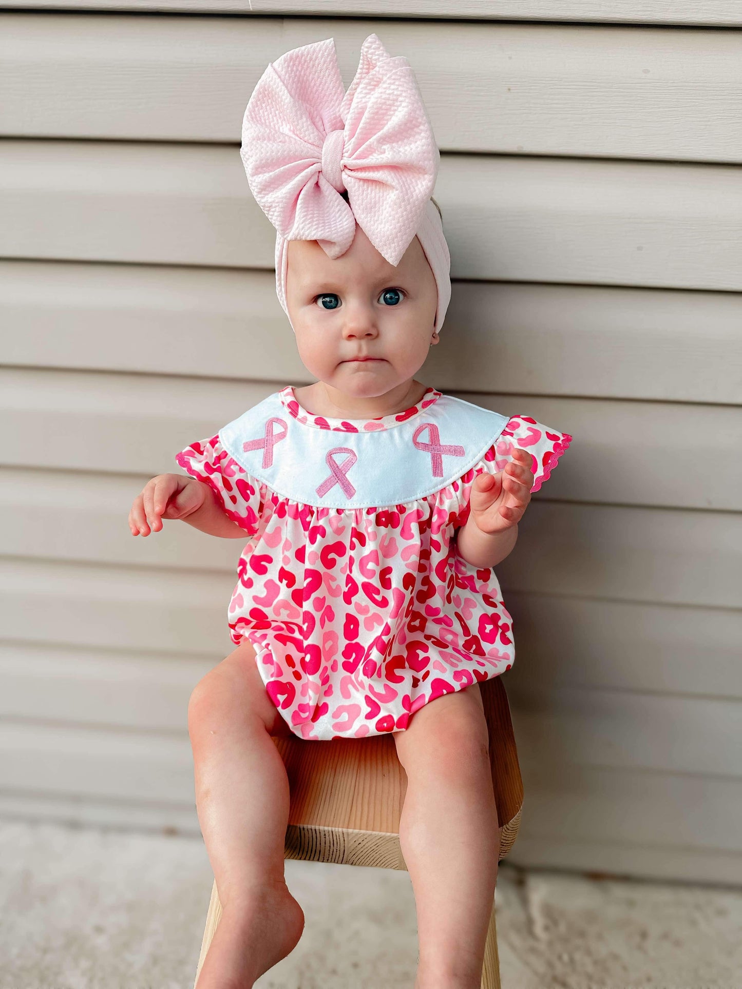October awareness embroidery Romper
