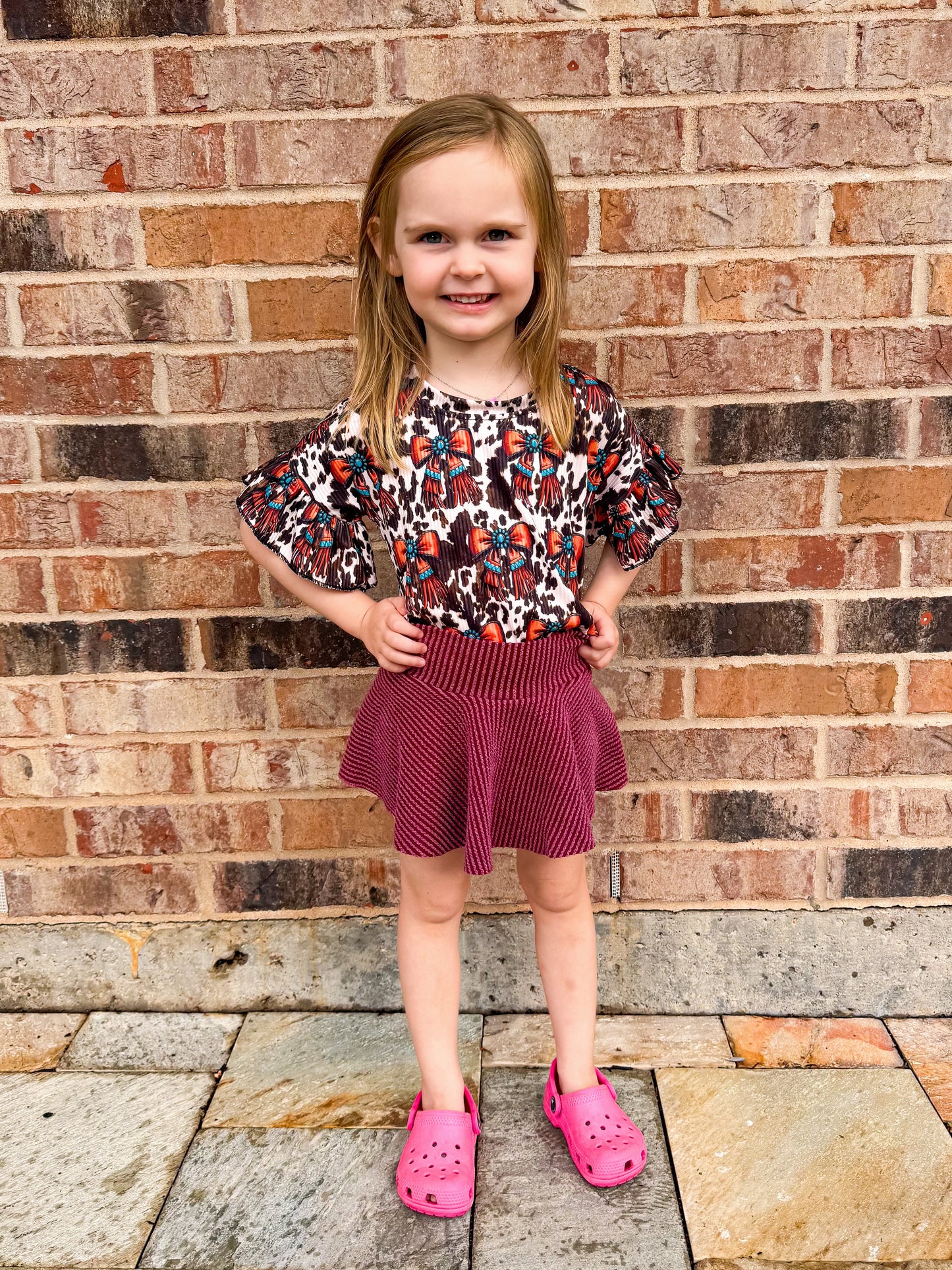 Western bow ribbed ruffle top