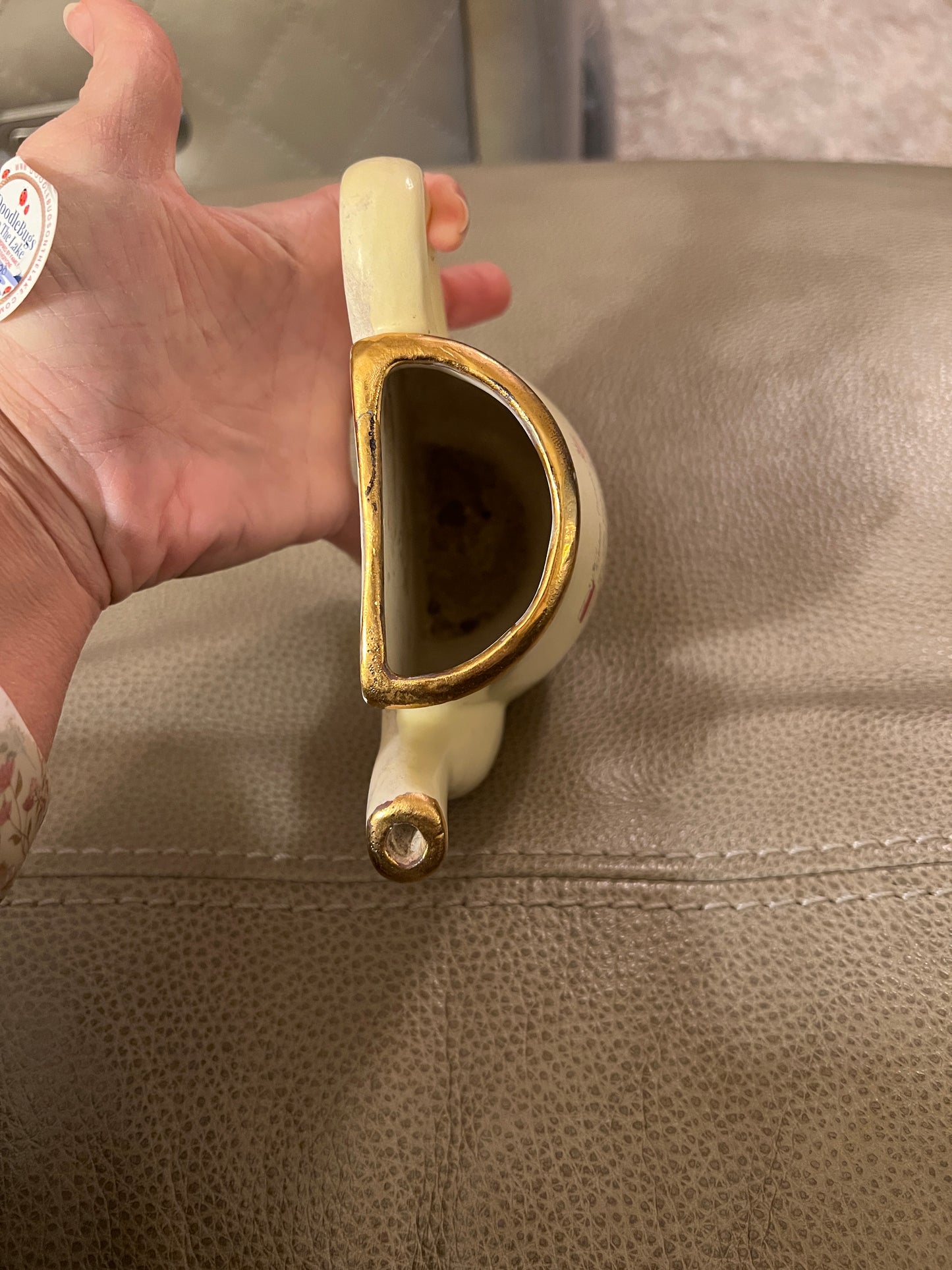 1957 Kitchen Prayer Teapot with Gold Accents Vintage