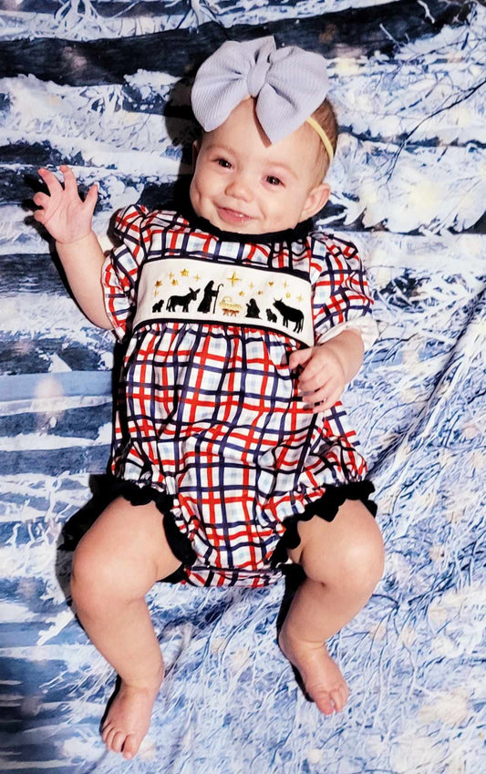 Nativity plaid embroidery Romper