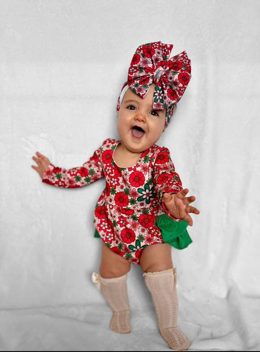 Christmas floral ruffle romper