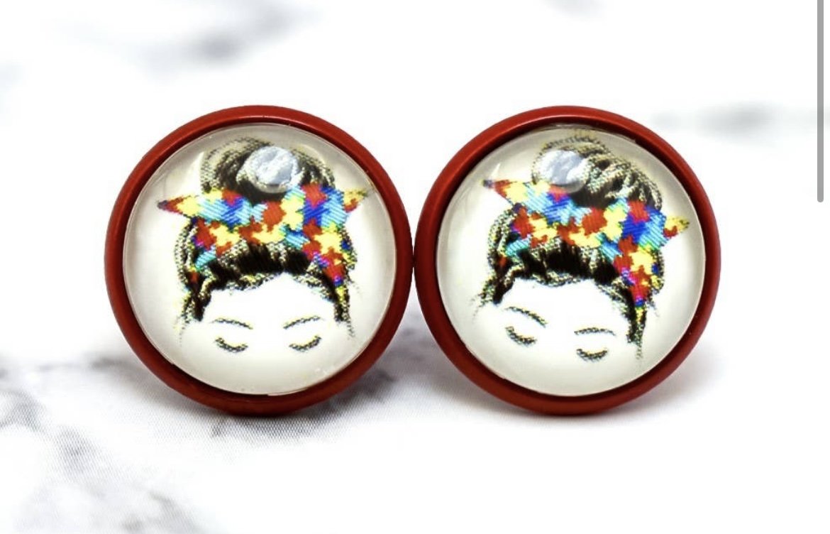 Autism Mom Photo Stud Earrings