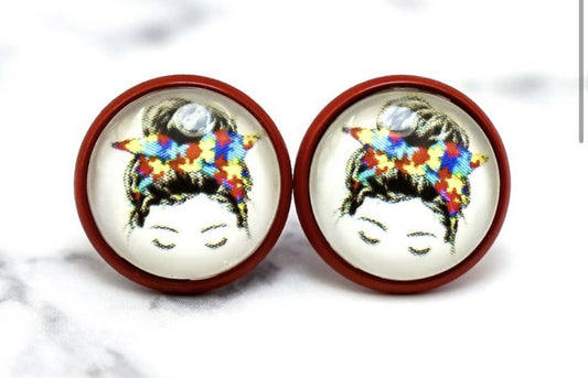 Autism Mom Photo Stud Earrings