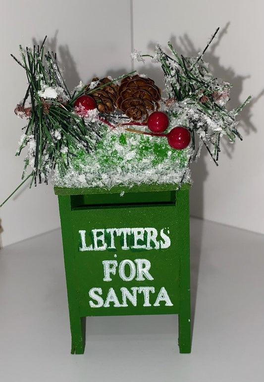 GREEN LETTERS FOR SANTA MAILBOX ORNAMENT 5IN