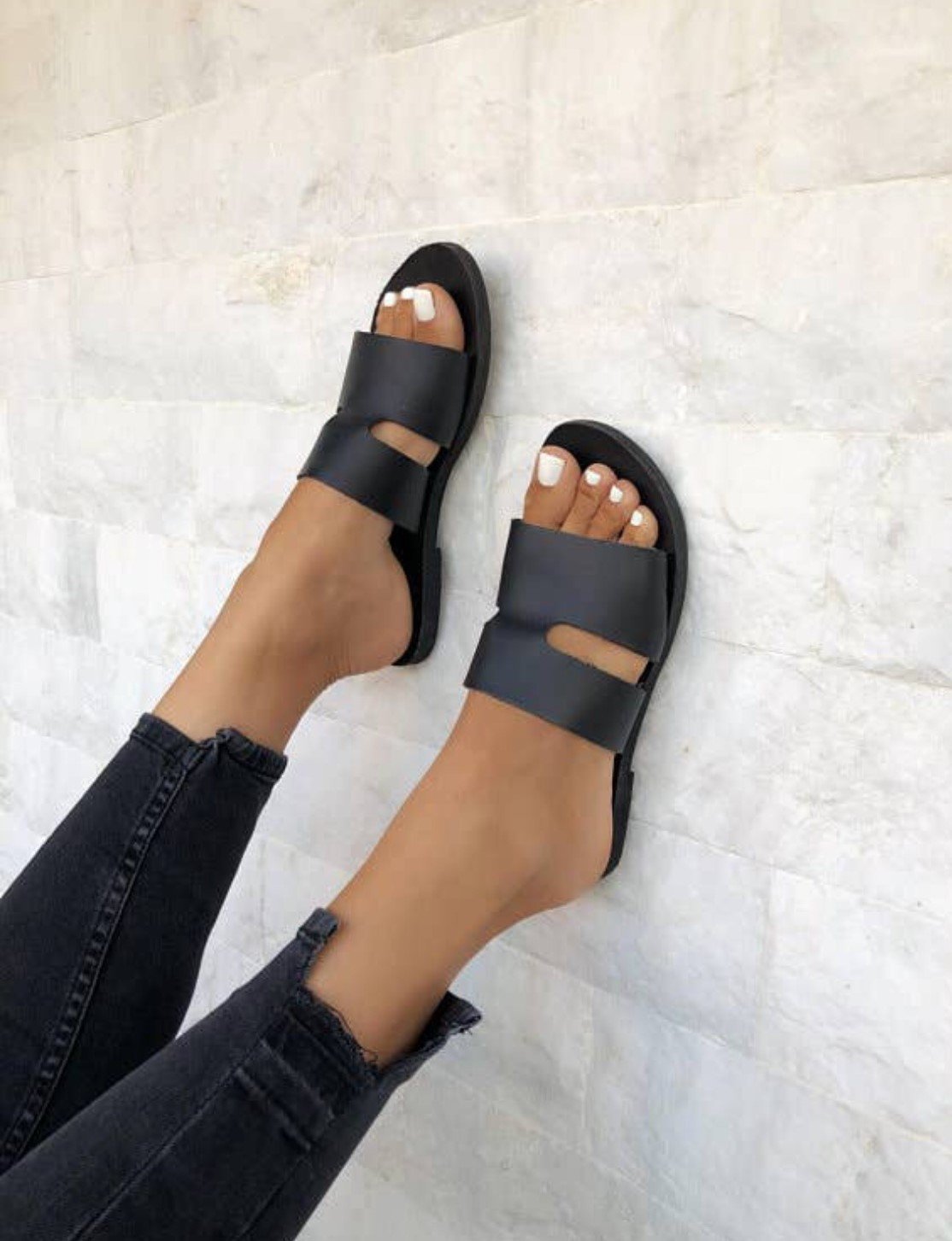 Black 100% Genuine Leather Slides