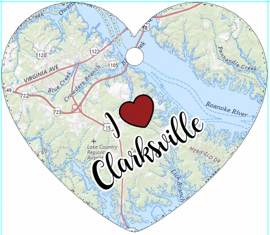 I LOVE CLARKSVILLE Wood MAP OF CLARKSVILLE HEART SOUVENIR Ornament