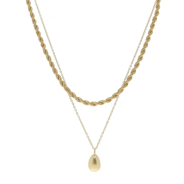 Jane Marie  2 Strand, Gold Rope Chain, Gold Cable Chain with Gold Teardrop Necklace