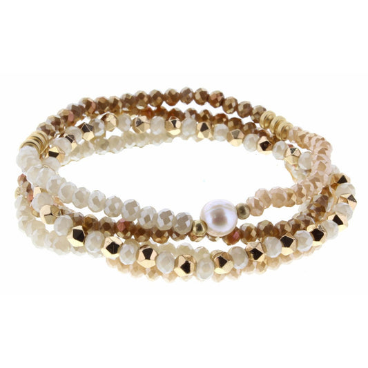 5 STRAND SET WITH BLUSH CHAMPAGNE AND TOPAZ BEADS BRACELET by Jane Marie
