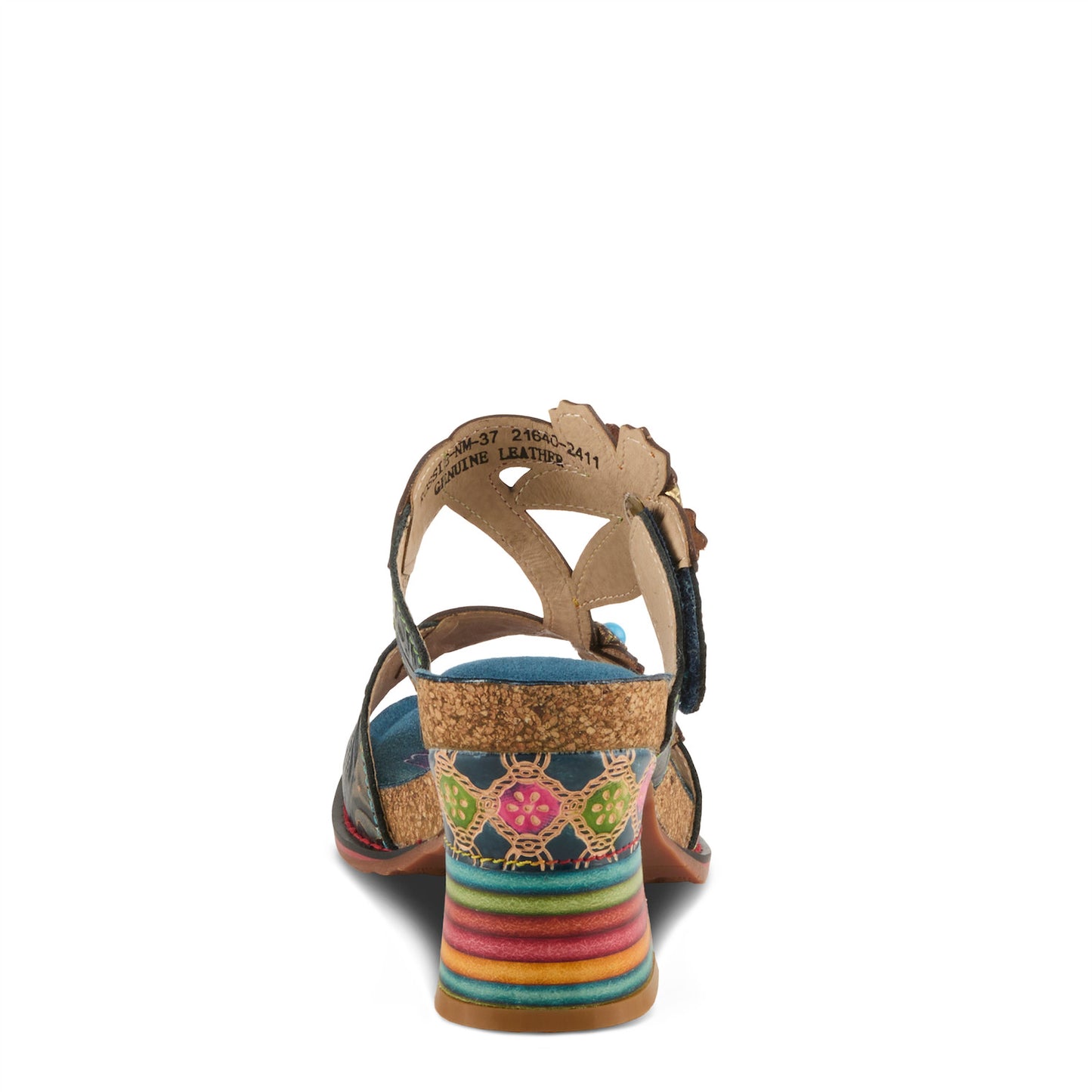 ROSSIE Navy Multi Rainbow Heel Floral Sandal by L`ARTISTE