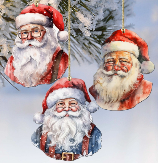 Jolly Santa Faces Decor Wood Ornaments Assorted Each Sold Separate