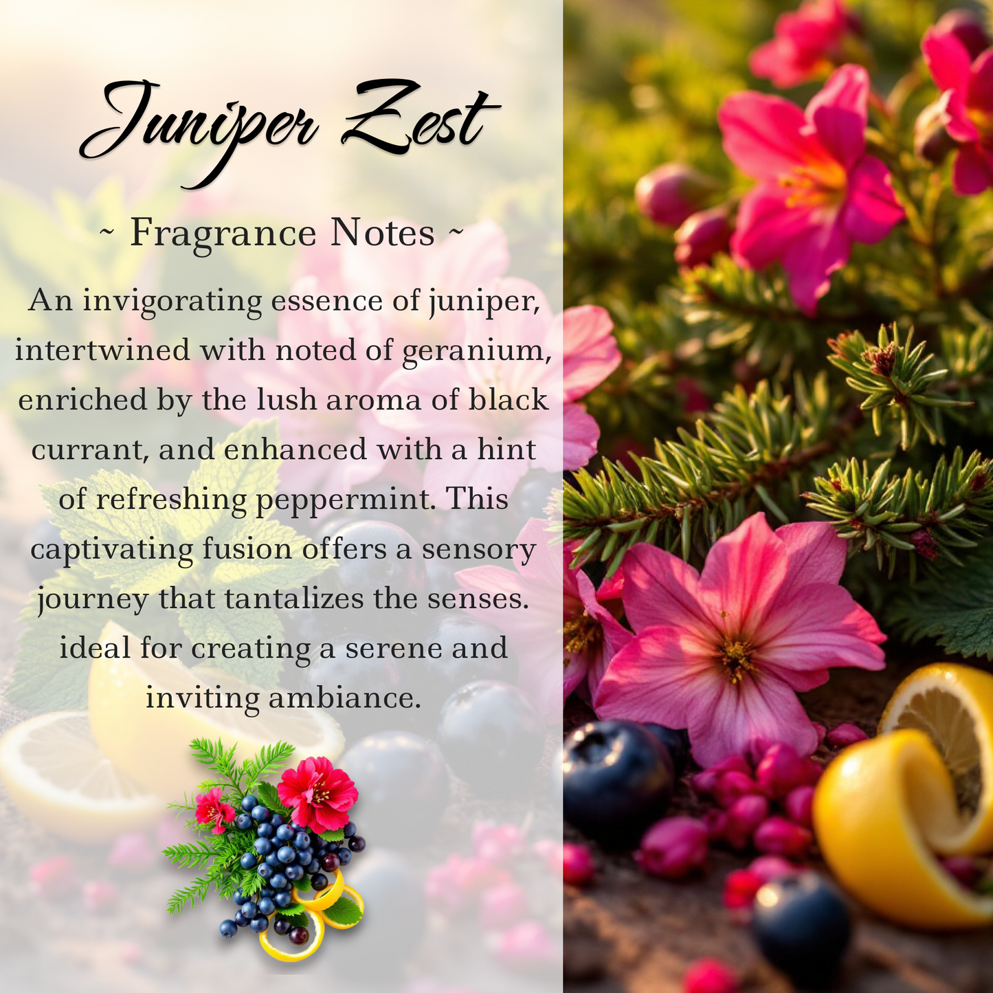 Juniper Zest, Premium Coconut-Soy Wax Tea Light Crystal Candle, 1oz