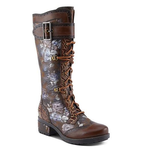 KISHA-BOSS - Brown Multi Color Floral Vintage Boot by L`ARTISTE
